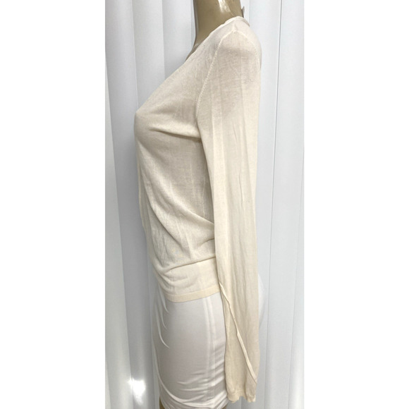 Liviana Conti Long Sleeve Top Blouse Silk Cotton Ivory V neck Knit Button M - Picture 3 of 9